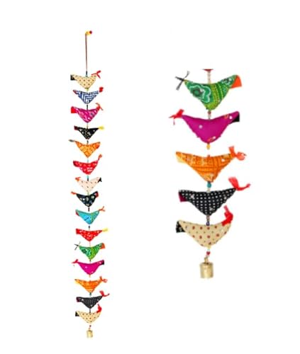 Decorative Indian Single Door Hanging 15 Fabric Birds Tota String