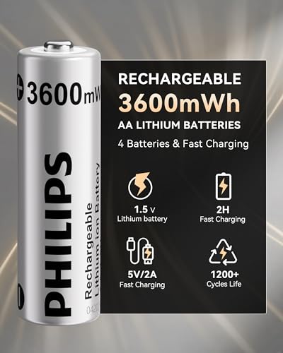 PHILIPS 3600mWh 4-Pack AA Rechargeable Lithium Batteries 1.5V Constant Voltage High Capacity for Remote Controls & Smart Home Devices - image 9