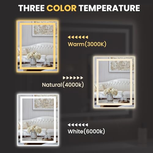 Image of LOAAO 28X36 LED Bathroom Mirror with Lights, Anti-Fog, Dimmable, Backlit + Front Lit, Lighted Bathroom Vanity Mirror for Wall, Memory Function, Tempered Glass, Safe to Use, ETL Listed