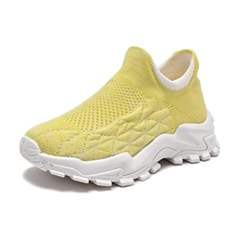 Kids Sock Trainers Boys Girls Slip ON Walking Shoes Lightweight Running Shoes Childrens Casual Sneakers for Little Big Kids Yellow Cover
