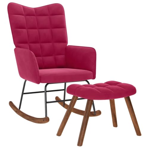 Frdhee Silla mecedora para interior sillón de lactancia para sala de estar,mecedora con taburete terciopelo rojo vino,sillón para sala de estar,dormitorio, fácil de montar