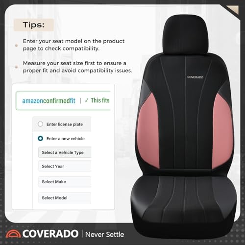 Image of Coverado Automotive Seat Covers Front Seats, Luxury Car Seat Covers, Leather Seat Covers 2-Pack, Mesh Design, Pink Driver Seat Protectors, Universal Fit for SUVs, Trucks, Sedans