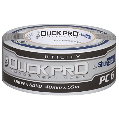 Image of Duck Pro by Shurtape Utility Grade, Co-Extruded Cloth Duct Tape for Packaging, Sealing, Waterproofing, 48mm x 60yd, 6.0 mil, Silver, 1 Roll (105449)
