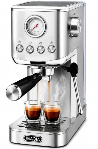 Image of Zulay Magia Compact Espresso Machine - 20 Bar Small Espresso Machine with Milk Frother Steam, Latte & Cappuccino, Mini Espresso Machine 1350W Fast Heating, 40oz Water Tank, Stainless Steel - Silver