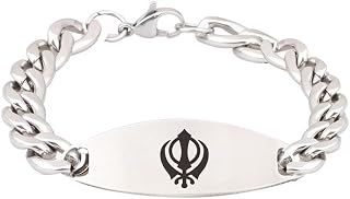 Laser Engraved The Khanda Sikh Khanda Punjabi Kirpan Sword Symbol Stainless Steel Bangle Bracelet Well Polished