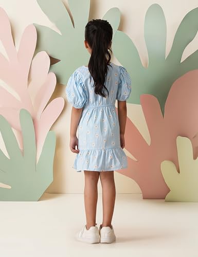 Image of Amazon Brand - Symbol Girls Bow Detail Pure Cotton Knee Length Casual Dress
