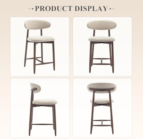 Image of COLAMY Counter Height Bar Stools Set of 3, Upholstered Barstools with Back, Mid Century Modern Stools with Wood Legs for Kitchen Island Dining Room, Beige