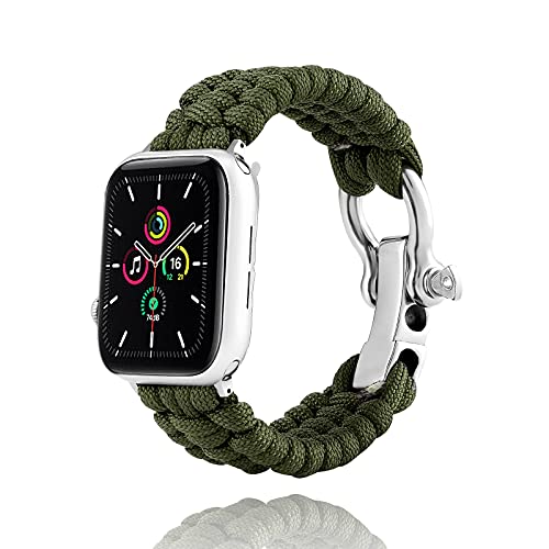 CHARMINGO Paracord Band Compatible with Apple Watch Band 42mm/44mm/45mm, Sports 550 Paracord Watch Strap Adjustable for iWatch Band Series 7/6/5/4/3/2/1 SE, Green/Black/Camo