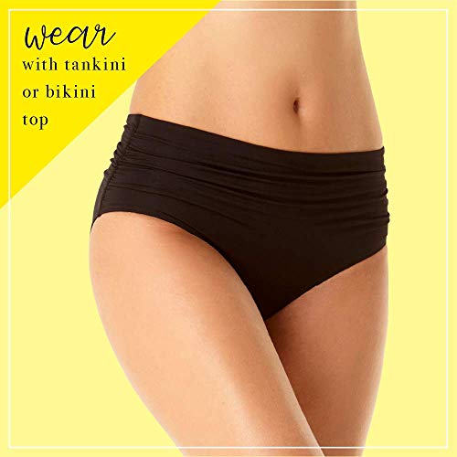 Anne Cole Women's High Waist To Fold Over Shirred Bikini Bottom Swimsuit, Live In Color Black, Large #TOP6