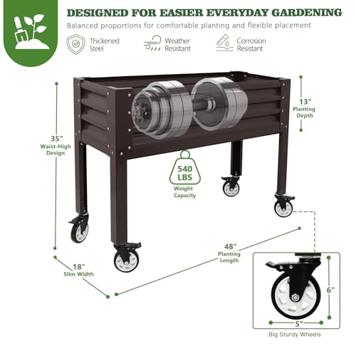 Image of Anleolife Rolling Elevated Raised Garden Bed with Wheels, CafeBronze