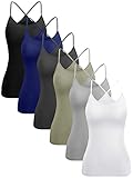 Geyoga 6 Pcs Women Camisoles Y Back Basic Cami Spaghetti Strap Tank Tops Workout Clothes for Girls Stretch Yoga Undershirt (M)