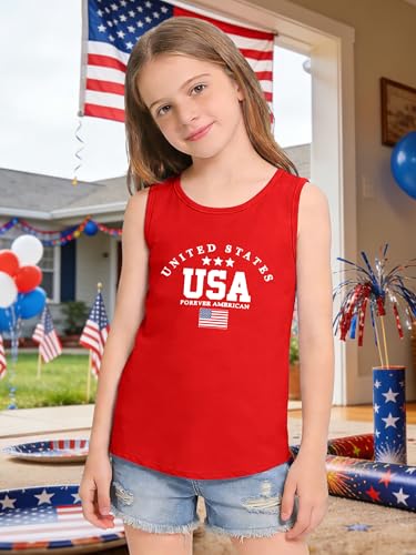 Image of CAZYCHILD Girls American Flag Tank Tops Boys 4th of July Shirts USA Summer Sleeveless Tee Independence Day Outfit 5-14y