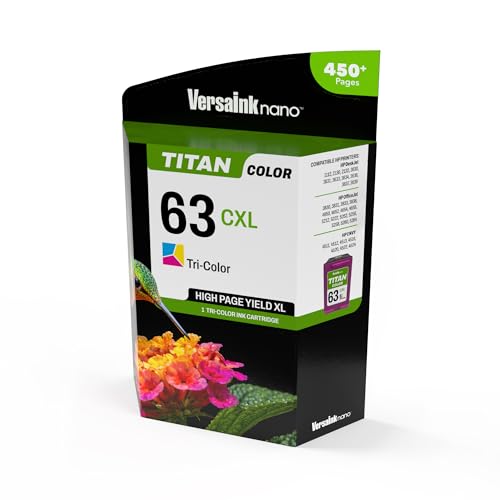 Image of VersaInk-Nano 63 CXL Titan Tri-Color Ink Cartridge Replacement of 63 and 63 XL, Works with DESKJET 1112,2130,3630,OFFICEJET 3830,4650,5200,Envy 4510,4520