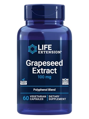 Life Extension Grapeseed Extract, Vitamin C, Calcium, resveratrol, polyphenols, Cardiovascular Health, antioxidant Protection, Gluten-Free, Non-GMO, Vegetarian, 60 Capsules