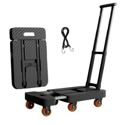Folding Hand Truck,450LB Heavy Duty Dolly Cart,Portable Utility Dolly 6 Wheels Luggage Cart with 2 Elastic Ropes,Extendable Platform Truck for Luggage, Travel, Moving Office Use, Black
