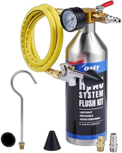 Orion Motor Tech AC Flush Kit, HVAC Flush Tool Kit with 33.5 oz. Stainless Steel Tank, Auto Air Conditioner System Flushing Set for R134a R12 R22 R410a R404a with 1/4 in. Adapter 3.3 ft. Nylon Hose