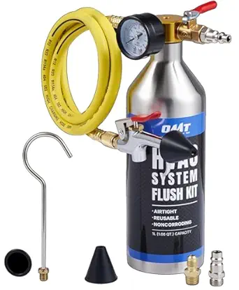 Orion Motor Tech AC Flush Kit, HVAC Flush Tool Kit with 33.5 oz. Stainless Steel Tank, Auto Air Conditioner System Flushing Set for R134a R12 R22 R410a R404a with 1/4 in. Adapter 3.3 ft. Nylon Hose