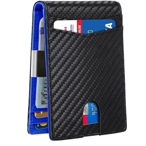 Luksnoc 財布 メンズ 2つ折り RFID スキミング防止 マネークリップ 本革 大容量収納 カードホルダー 薄型 軽量 コンパクト(Blue)（Amazon）