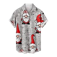 Funny Christmas Shirt for Men UK Sale Xmas Hawaiian Shirts 3D Print T Shirt Santa Claus T-Shirt Button Down Shirt Short Sleeve Tops Snowflakes Pullover Front-Pocket Lapel Shirt Cotton Tshirt
