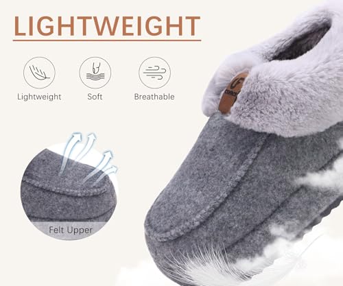 COFACE Womens Warm Fuzzy House Slippers Arch Support Memory Foam Comfort Recovery Platform Winter Moccasin Shoes Ladies Orthotic Plantar Fasciitis Indoor Outdoor Hard Rubber Sole Grey Size 74