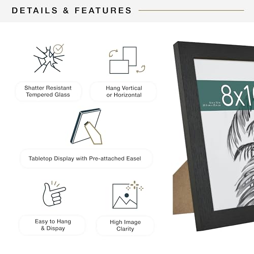 MCS Studio Gallery 8x10 Picture Frame Black Woodgrain, Vertical & Horizontal Wall Hanging & Easel for Tapletop Display, Rectangle Photo Frame for Photos, Posters & Art Prints (2-Pack)