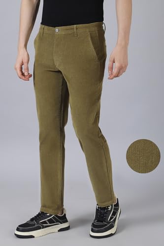 Image of BELANO Men Slim Fit Corduroy Cotton Stretch Chinos