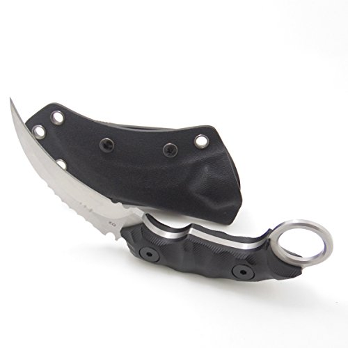 MASALONG Outdoor Survival Claw Tactical Teeth Knife Double Edged Sharp Fixed Blade Knife with Sheath (Sand Light-kydex Sheath)