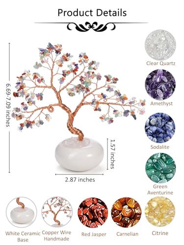 7 Chakra Kristallbaum Feng Shui Deko Edelstein Baum des Lebens Kleiner Geldbaum mit Keramik Basis Tischdeko Spirituelle Geschenke