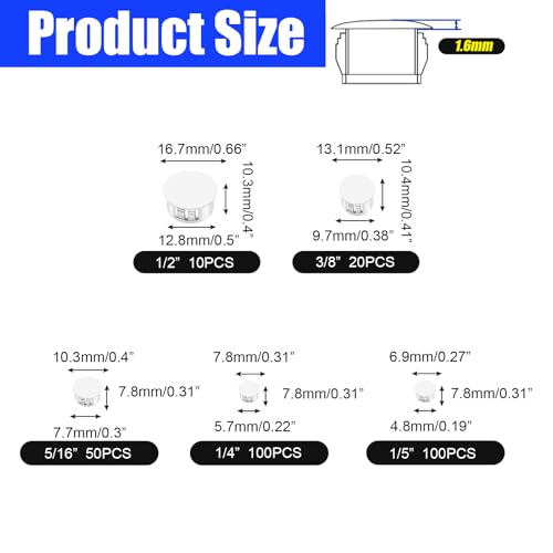 Image of 280Pcs White Plastic Hole Plugs, White Hole Plugs Hardware Plugs for Round Holes, Knockout Plugs Screw Hole Plugs for Reserved Holes in Kitchen Cabinet 1 /5 inch 1 /4 inch 5 /16 inch 3 /8 inch 1 /2 inch