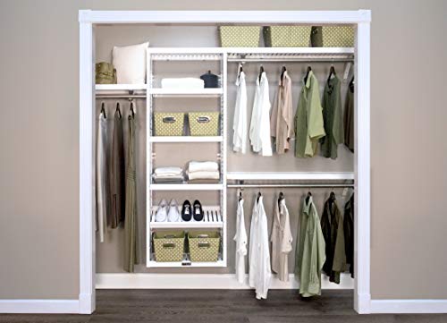 Wood Closet Organizer System with Shelves & Hanging Rods - Wall Mounted Reach-in – White Finish