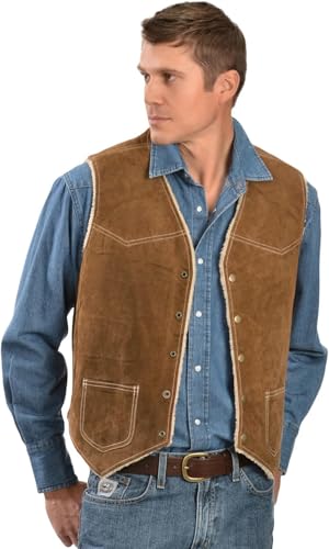 Mens Old Western Style Cowboy Suede Leather Sherpha Vest : Western Yokes Leather Vest