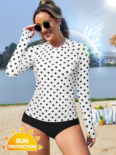 SHEKINI Women's 2 Pieces Rash Guard Long Sleeve Sunscreen Bathing Suit 1/4 Zip Swimsuit Swimwear Surf Shirt Beachwear4