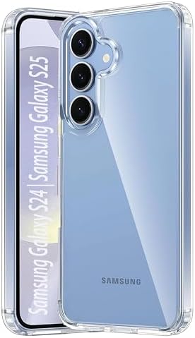 FabeKee Compatible for Samsung Galaxy S24 | Samsung Galaxy S25 Case: Military Grade Drop Protection Anti Yellowing Cell Phone Cover - Rugged Shockproof Protective Bumper Transparent Cases(Clear)