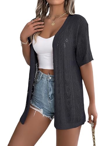 Spicy Sandia Women's Short Sleeve Crochet Cardigan Sweater for Summer Lightweight
