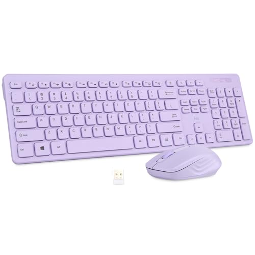 Wireless Keyboard and Mouse Combo - Rii Standard Office PC Keyboard and Optical Wireless Mice (Purple)