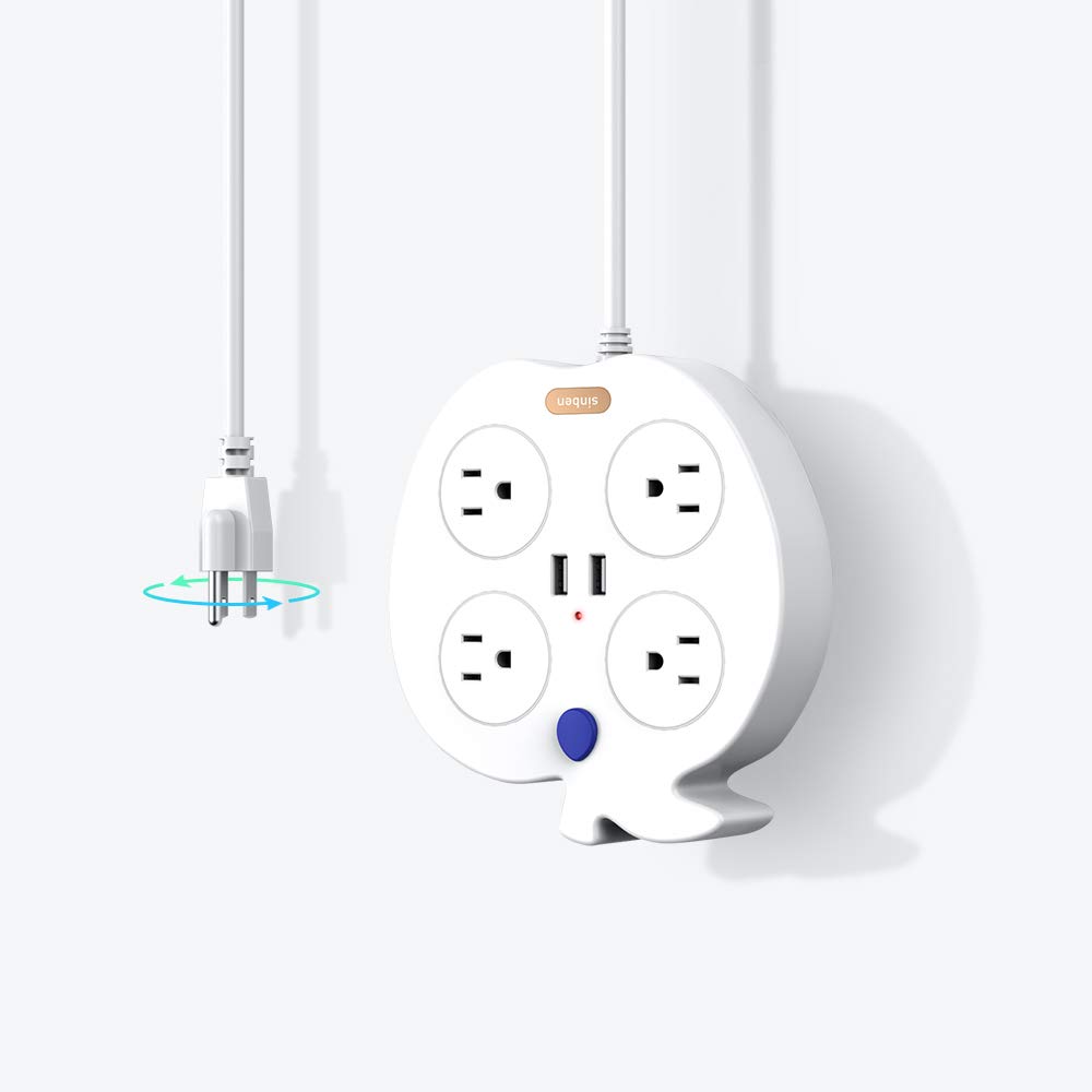Power Strip 10 FT Cord, Surge Protector with 2 USB, SINBEN Extension Cord with 4 Widely Spaced Outlets,Desktop Charger,Compact Size for Home, Office,Dorm Essentials(White)