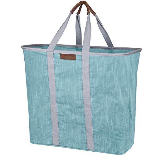 CleverMade Collapsible Laundry Tote Bag - Premium Pop-Up Utility Storage Basket with Handles - Extra Large Foldable Clothes Hamper with Sturdy Frame, Teal/Grey