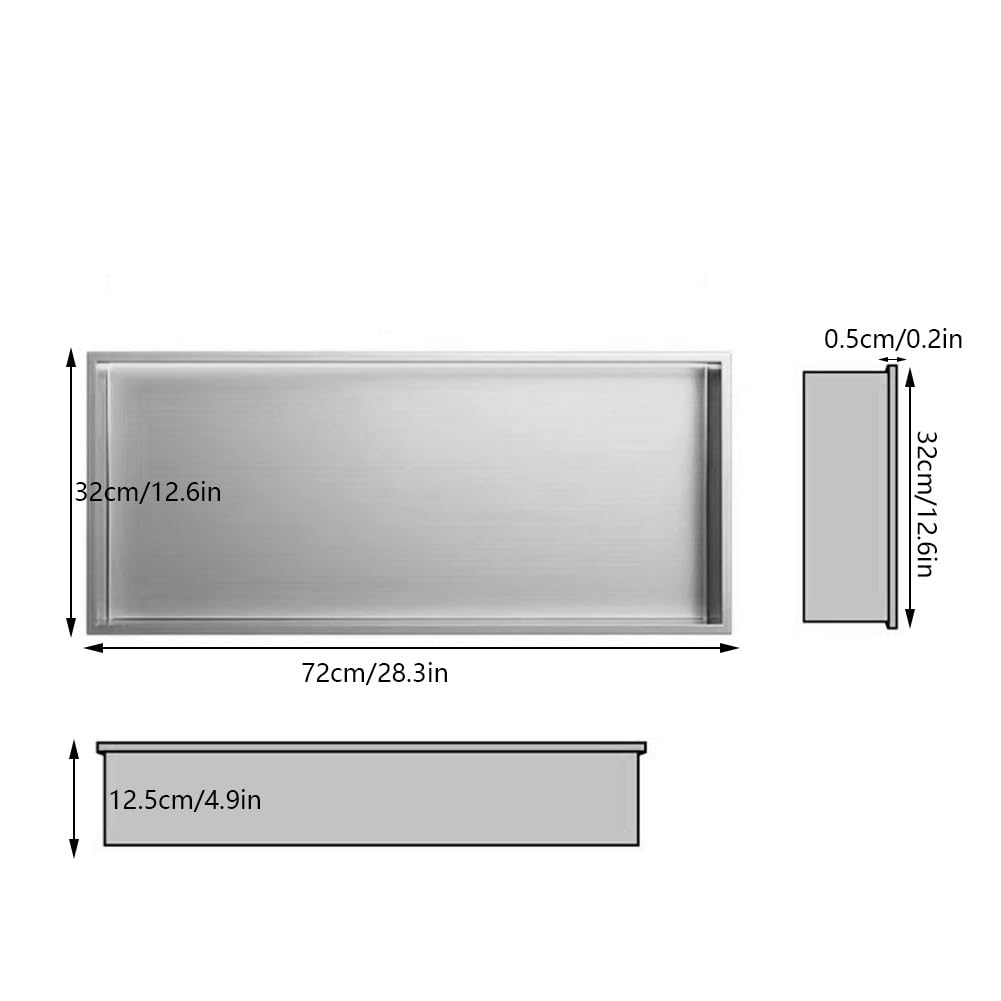 Mampara de ducha de Acero inoxidable con iluminación LED, 72 x 32 x 12,5 cm, solución de almacenamiento con Un Solo estante para mejoras del hogar y la nización del baño,