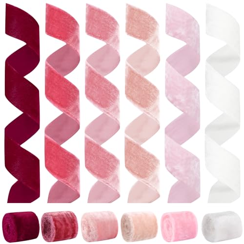 Unittype 6 Rolls Velvet Ribbon 1.5 Inch 6 Yards, Pink Series