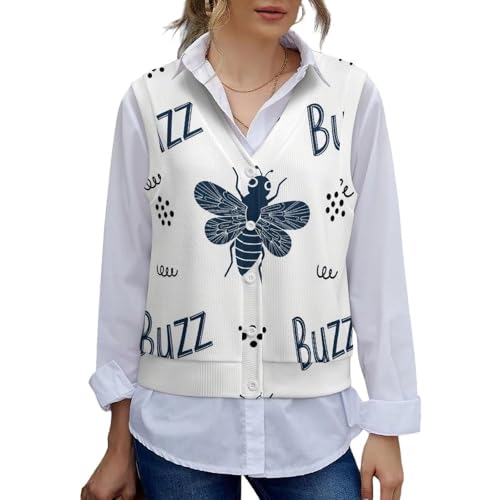 Buzz Insect-Print Sweater Vest Tops for Women Lightweight Summer Cardigan