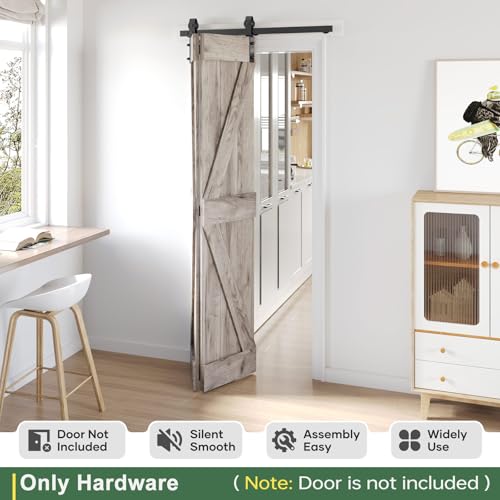 Roymelo 46" Bifold Sliding Barn Door Hardware Track Kit,Side Mounted Black J Shape Roller,Smoothly and Quietly,Assembly Easy,Fit Double 21" Bi-Folding Doors (Door Not Included) by ROYMELO - Used condition - Image 2