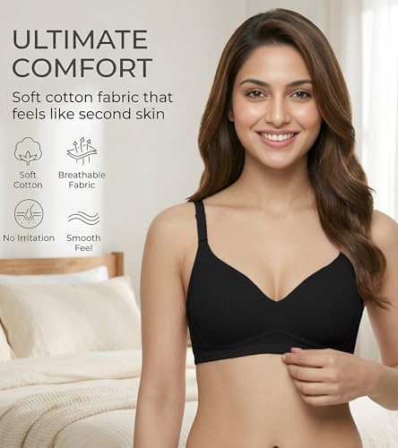 Image of DClub Womens Cotton Lightly Padded Everyday Bra, Wire Free, Comfortable with Seamed Cups,Adjustable Strap for Everyday Bra