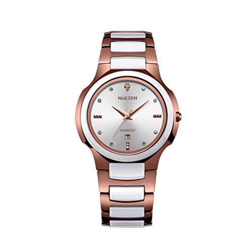 Preisvergleich Produktbild GaLon Herrenuhr, Light Luxury Diamond Herrenuhr Japanese Movement Calendar Wolframstahl Keramikarmband (Color : White Rose Shell)