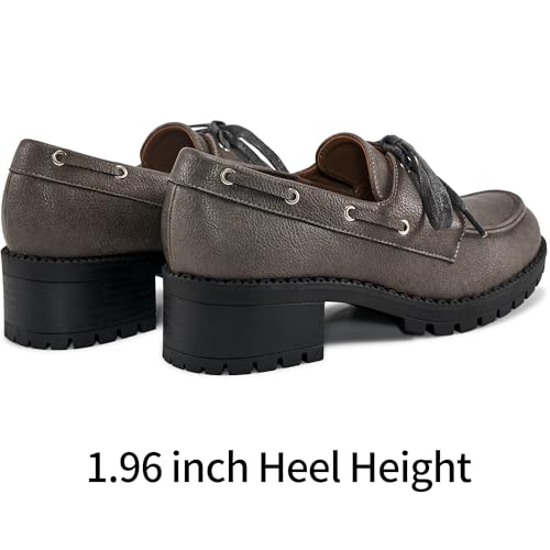Image of Ablanczoom Platform Oxford Shoes for Women : Lace Up Women's Platform Chunky Loafers with Lug Sole Dress Shoes for Work Business Taupe