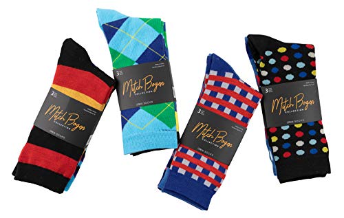 Mitch Bogen Men's Colorful Dress Socks - Fun Patterned Funky Crew Socks For Men - 12 Pack (Style 3, Sock Size 10-13Shoe Size 6-12) #TOP1