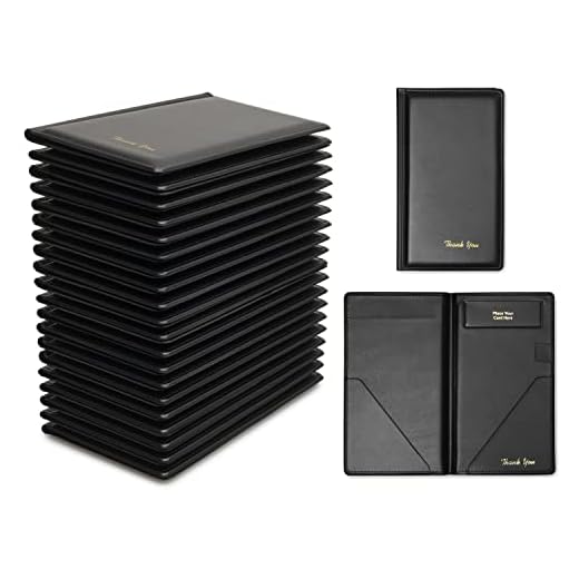 Beatherly Premium Restaurant Check Presenters - 20 Pack - 5.25" x 9" Guest Check Card Holder, Restaurant Supplies for Servers, Waiter, Waitress, Bar, Black with Gold Thank You and Hand Stitched Cover
