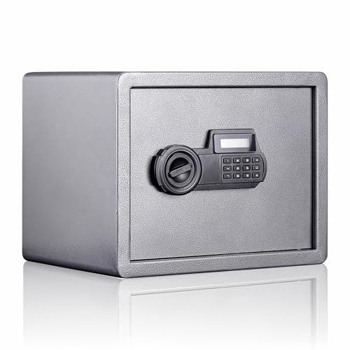 Image of LAPO Safety Locker Box for Home, Safe Locker with Electronic Keypad & Emergency Keys with LCD Display, Tijori Box for Home, Office, Bedroom, 2 Year Warranty (Alloy Steel, 10 Liter, Weight-4.8 Kg,Grey)
