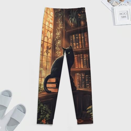 Black Cat Library Sunlight Window Men's Pajama Pants Lounge Pant Sleepwear PJ Bottoms3