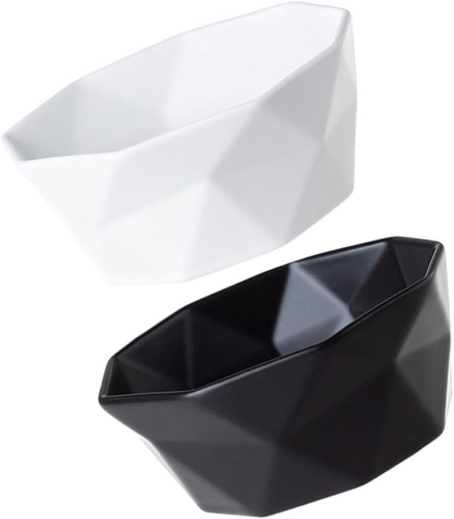 2pcs Small Ceramic Rice Bowls and Dessert Soup Bowls Irregular Shape Black and White Set Home Dining for Everyday Use