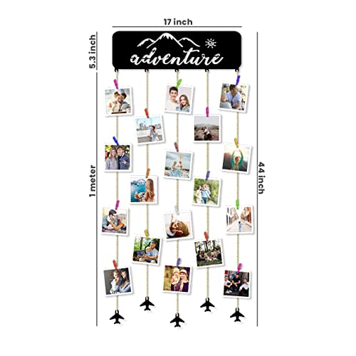 Image of Art Street Adventure Theme MDF Wall Plaque for Home Decor Hanging Photo Frame Collage Mdf Plaque with Wooden Clips for Living Room and Wall Decoration (17 x 44 Inchs)